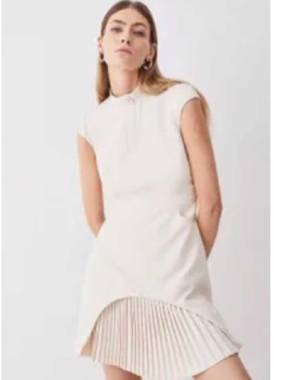 Karen Millen Military Short Sleeve Ivory Pleated Hem Dress